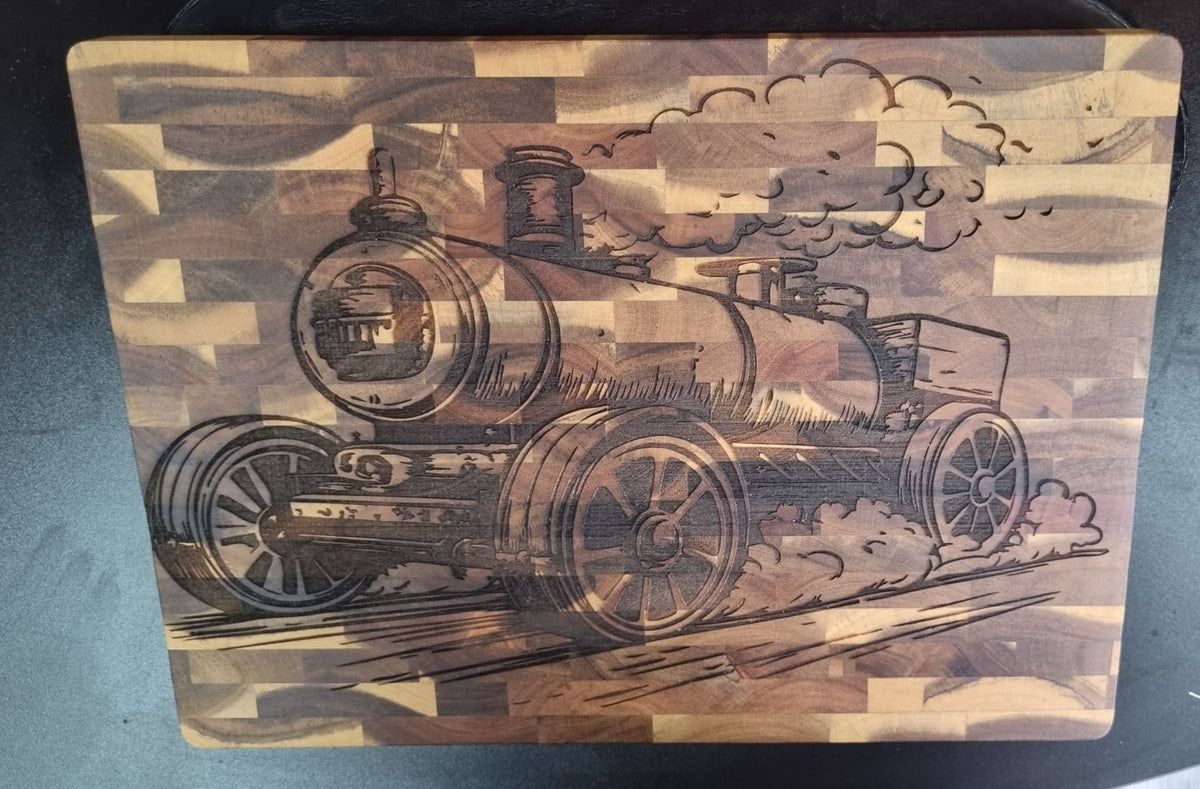 🚂 Engraved Steam Train Wooden Chopping Board