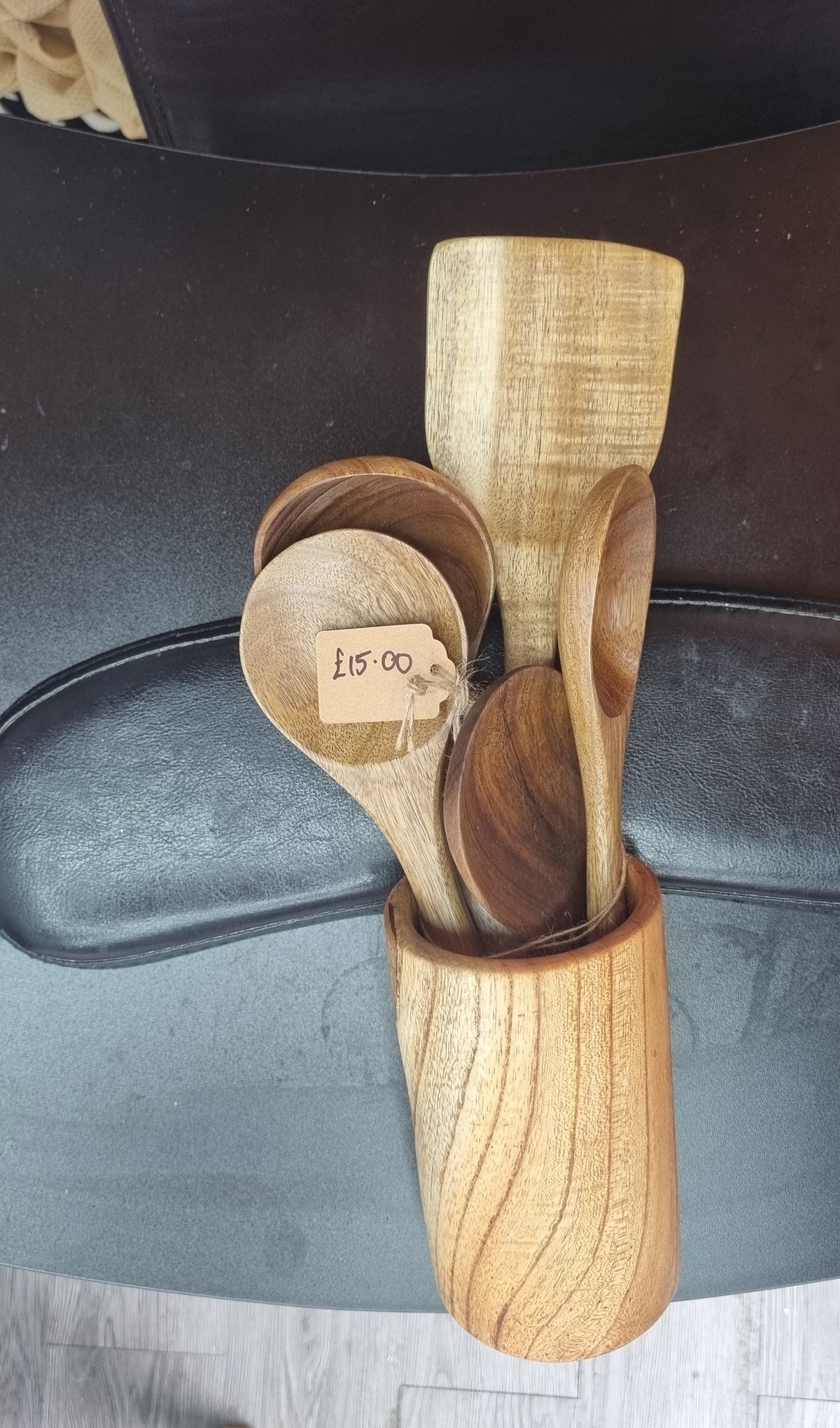 Handcrafted Wooden Utensil Set with Holder £15