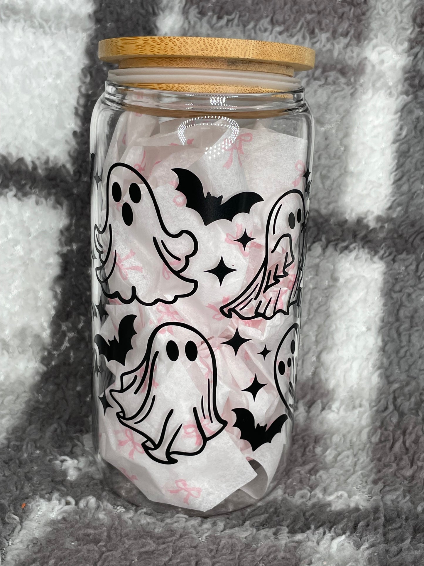 Halloween ghost glass cup/ tumbler with lid and straw