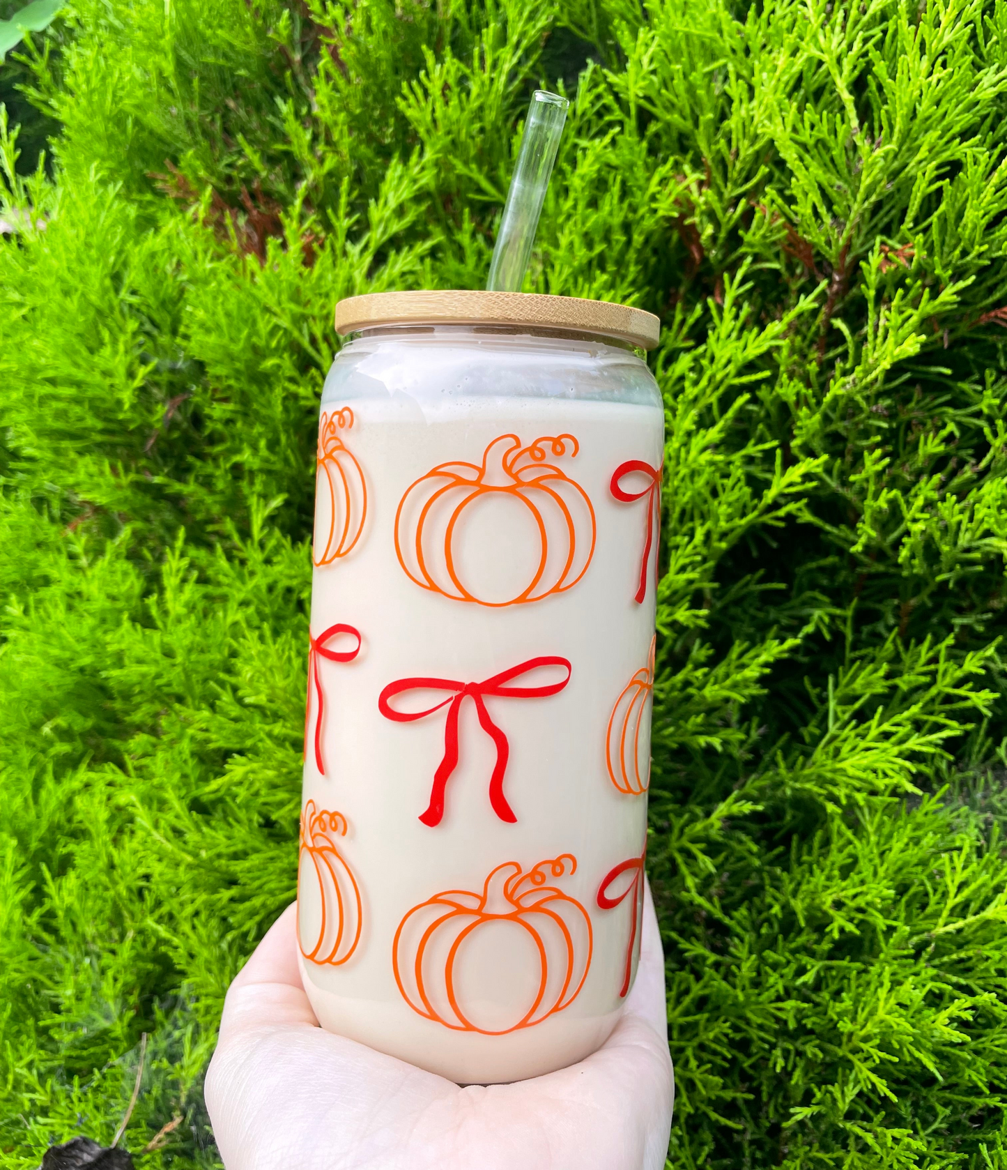 Halloween pumpkin glass tumbler cup with lid and straw