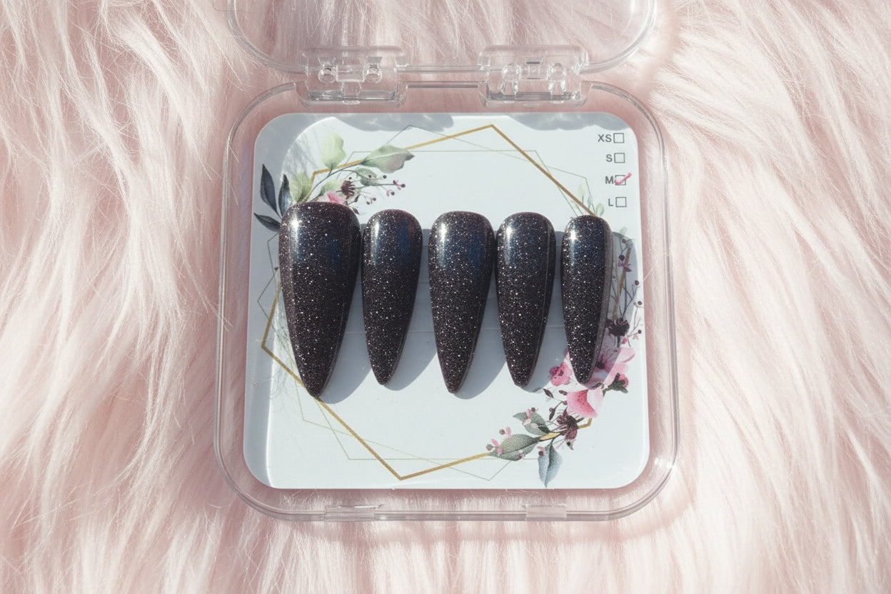 Long stiletto with black reflective polish