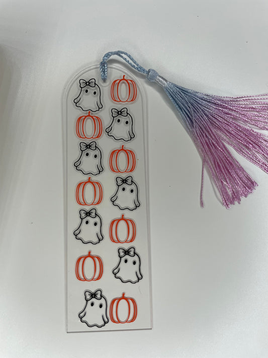 Halloween ghost and pumpkin bookmark