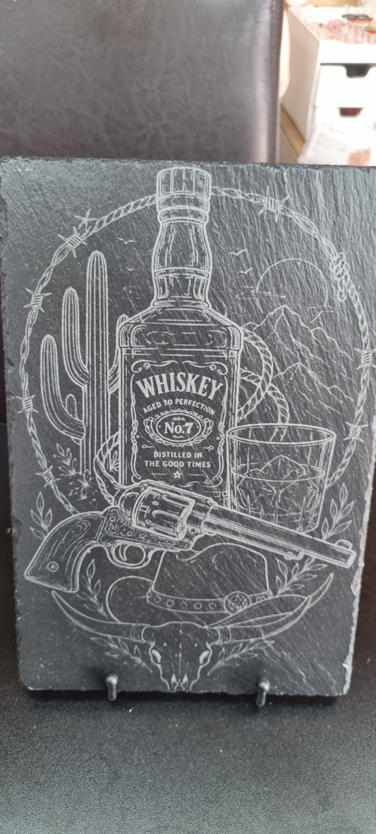 🤠 Western Whiskey Engraved Slate