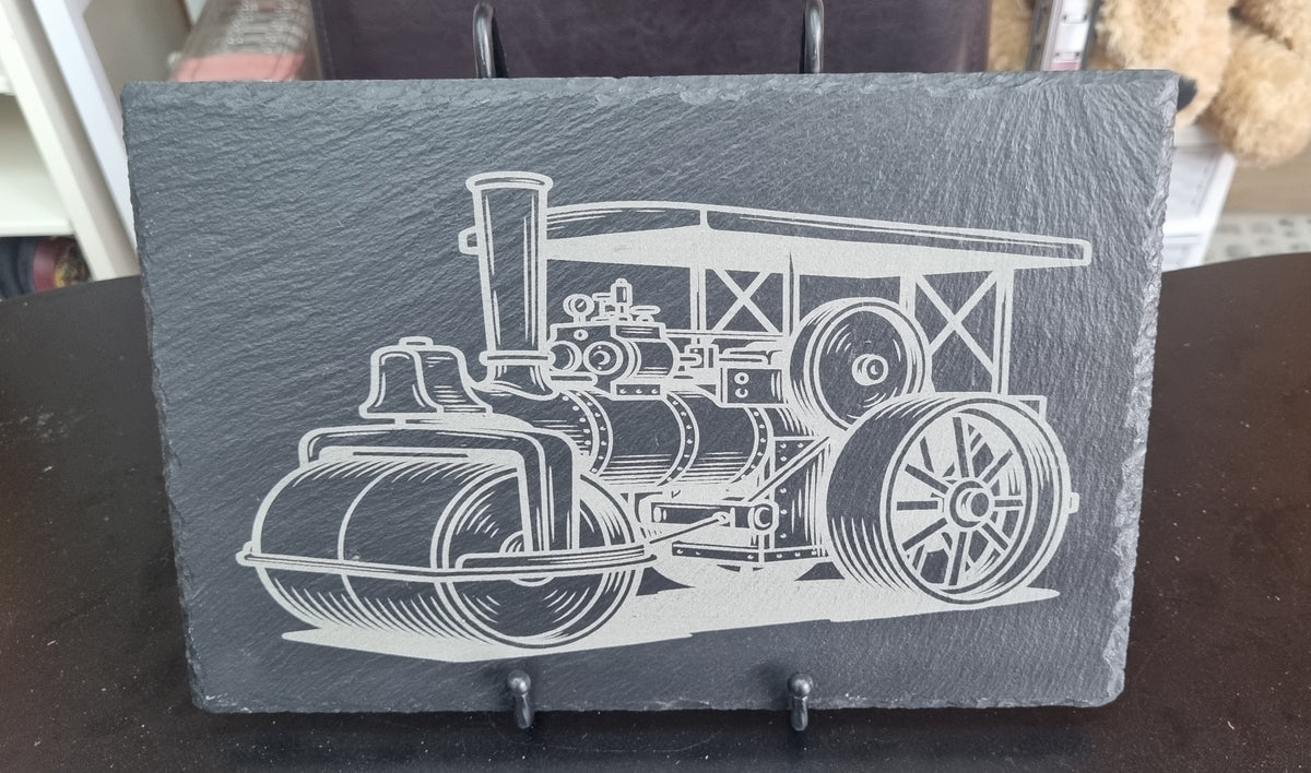 Vintage Steam Roller Engraved Slate Plaque
