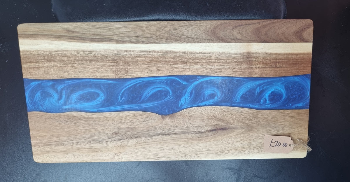 💙 Handcrafted Blue Resin River Wooden Serving Board