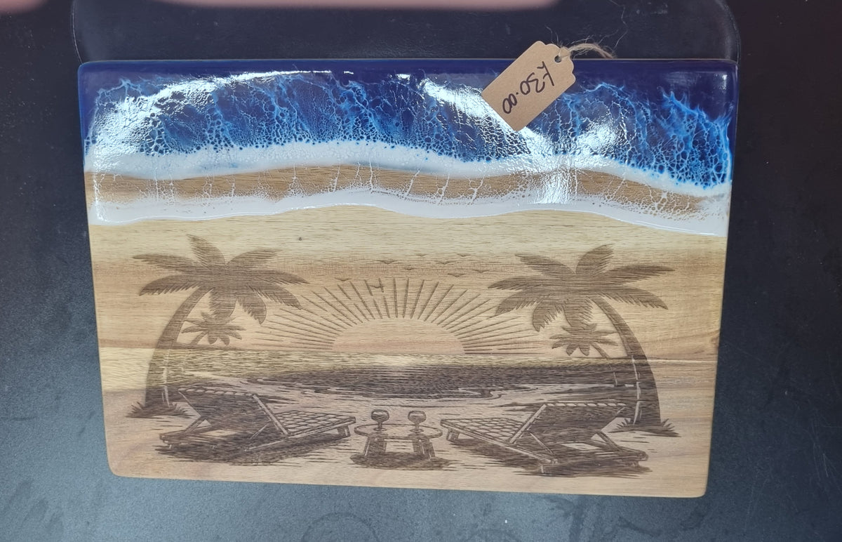🌴 Tropical Beach Sunset Engraved Wooden Serving Board